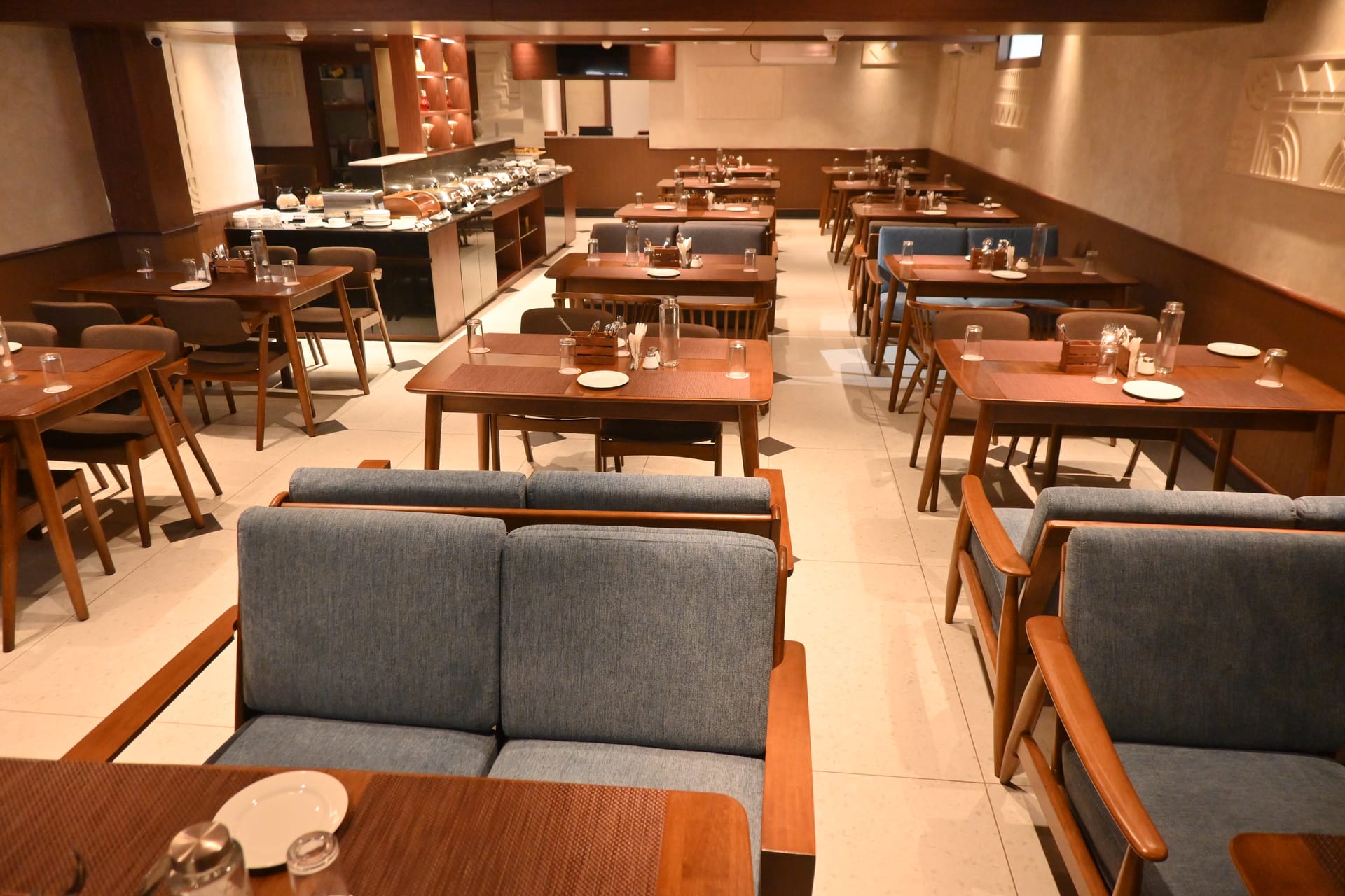 Restaurant seating with banquette sofas
